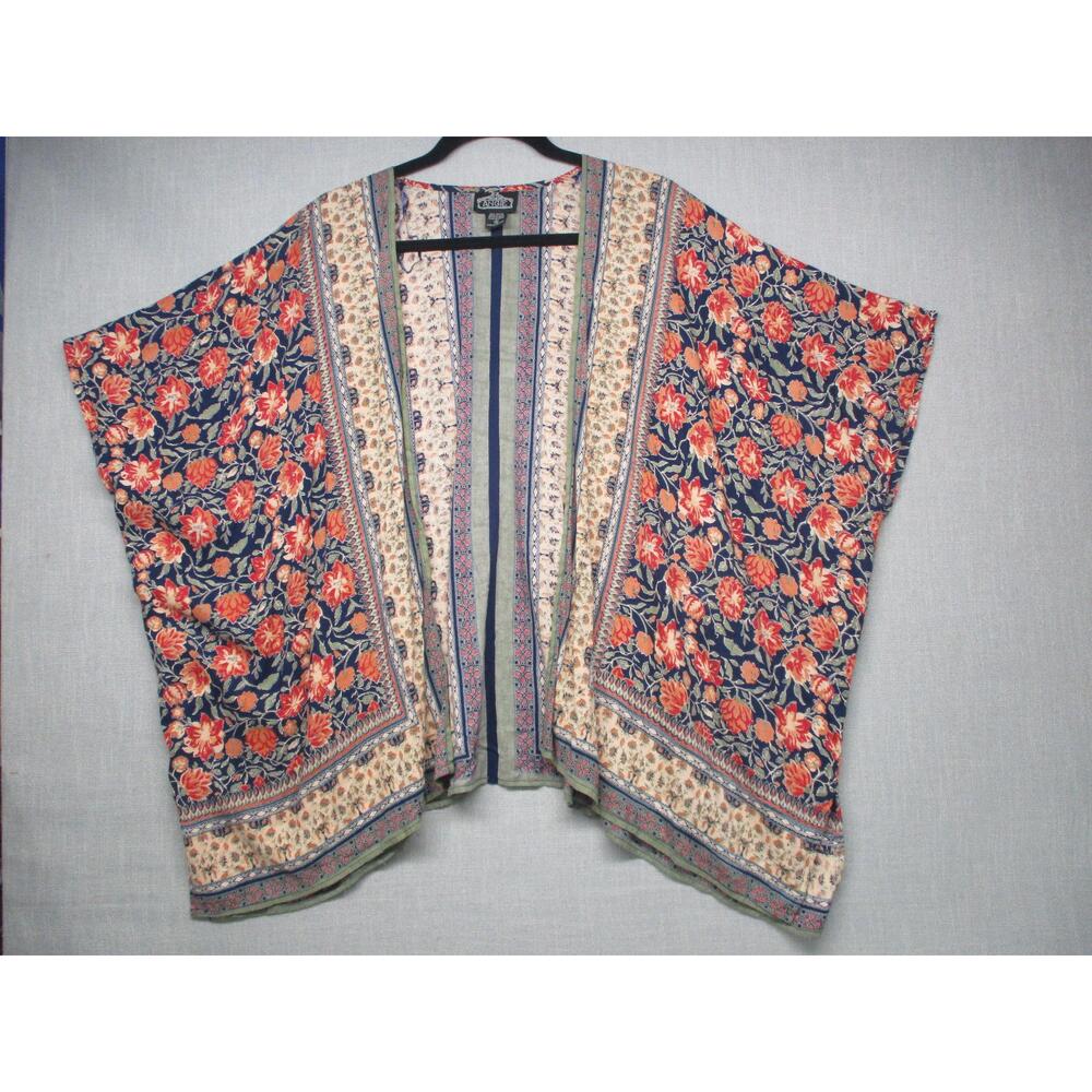 ANGIE‎ Navy Floral Striped Bohemian Lightweight Flowy Kimono Cardigan Size M